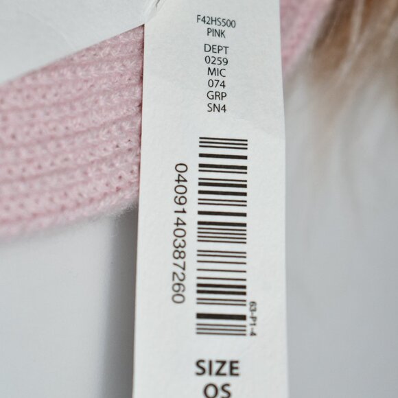 SASSO + SMYTH Ribbed Cuff Faux Fur Pom Beanie in Pink #F42HS500 NWT - Picture 3 of 3